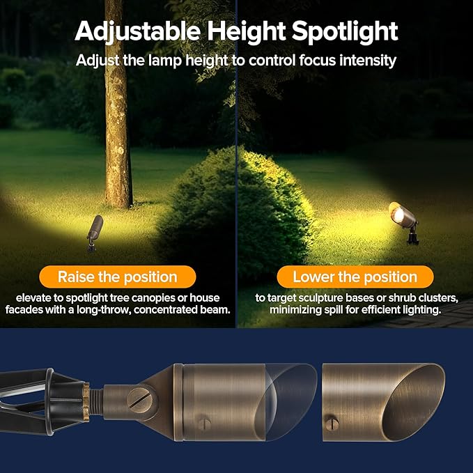 LUTEC Solid Brass Low Voltage Landscape Lighting 12V Heavy Duty Waterproof Landscape Spotlights Adjustable Bronze Uplights Outdoor Fixtures for Garden Yard Pathway Tree Without Bulb 4 Pack