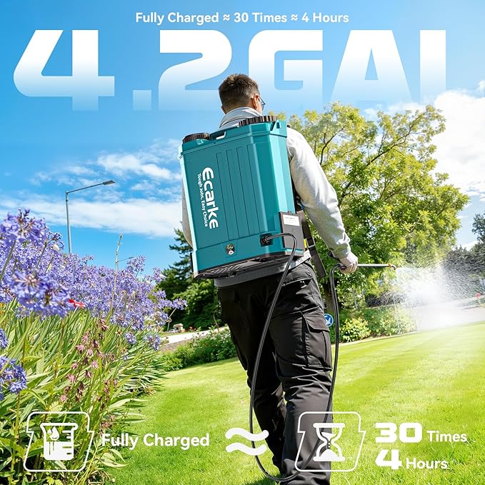 Battery Backpack Sprayer Compatible with Makita 18V Battery (Tool Only) 4.2 Gallon with Auto Mixer 0–100PSI Adj Leak-Proof Metal Telescopic Wand 42 6 Nozzles Ergonomic Strap–Lawn Garden Sprayer