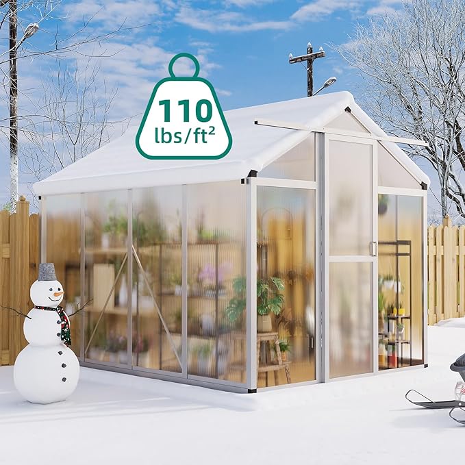 6x8 FT Greenhouse - Large Aluminum Greenhouses for Outdoors Heavy Duty Polycarbonate Greenhouse with Roof Vent&ampGround Nails Walk-in Green Houses for Garden Backyard Patio Easy Assembly
