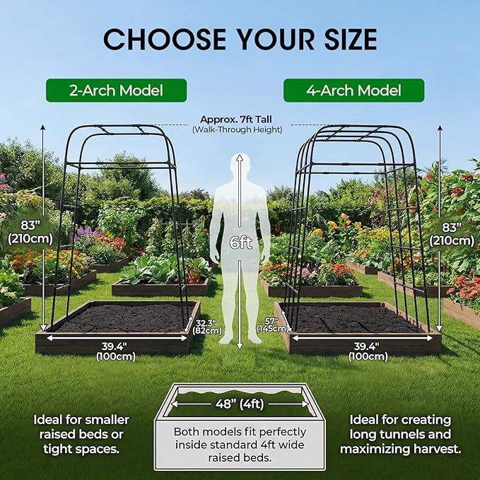 Garden Arch Trellis for Climbing Plants 83 High Metal Cucumber Trellis &amp Tomato Cage Rustproof Steel Tunnel Support for Squash Pumpkin Vegetables with Screw Fixation (32.3 L x 39.4 W)
