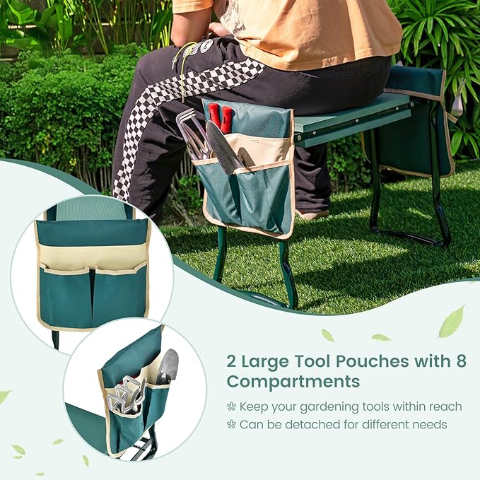 Nightcore Garden Kneeler and Seat Foldable Kneeling Bench with EVA Foam Pad Portable Garden Stool with 2 Large Tool Bags &amp Heavy-Duty Metal Frame Suitable for Gardening Fishing Camping