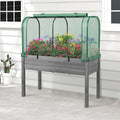 Raised Garden Bed with Greenhouse Waterproof Sun-Protective Green House with Roll-Up Door &amp Electroplated Metal Frame Pine Wood Elevated Planter Box with Drainage Holes (Green+Gray)