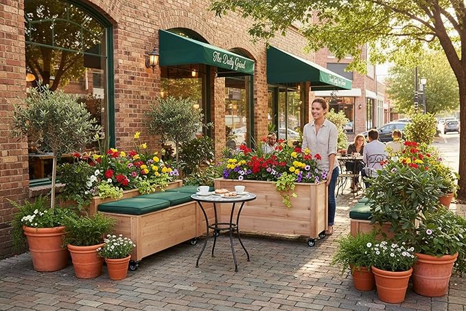 Tall Cedar Planter Box with Locking Wheels – Mobile Raised Garden Bed for Patio Balcony &amp Business Entrances – Wooden Planter with Brakes for Flowers Herb &amp Vegetable Plants (30 x 16.5 x 2