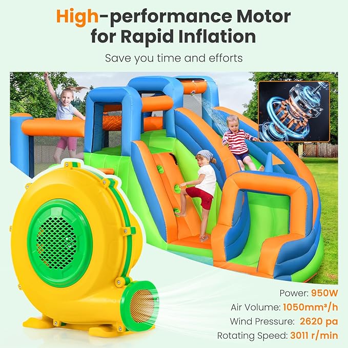 Costzon Air Blower 950W Bounce House Blower Pump Fan Commercial Inflatable Bouncer Blower 2620pa Air Blower for Inflatables Perfect for Inflatable Water Slide Jumper Bouncy Castle