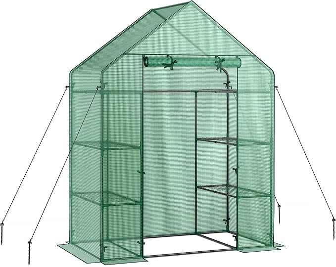 Walk-in Greenhouse Portable Plant Garden House with 4 Tier 8 Shelves &amp Zippered Roll Up Door Mini Growing House for Indoor Outdoor Garden Patio Backyard