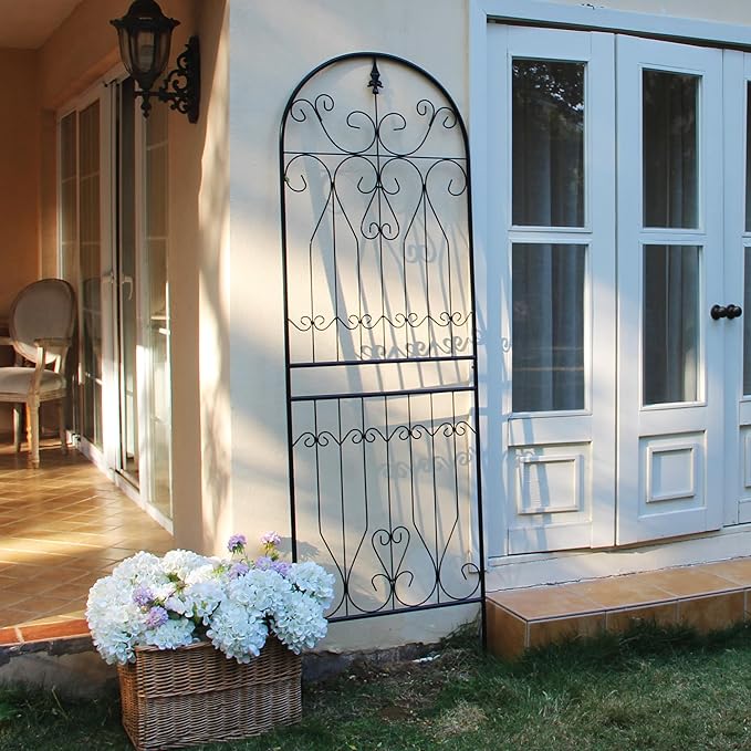 Metal Trellis 82.7 H x 26.7 W Tall Powder-Coated Black Garden Trellis Wrought Iron Heavy Scroll Metal Decoration Lawn Patio for Rose Clematis Ivy Weather Resistant Garden Addition 1 Pack