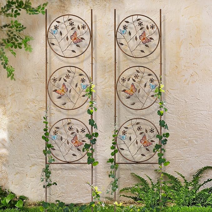 Set of 2 Butterfly Metal Garden Trellis for Climbing Plants Decorative Vegetables Flowers Vine Trellis for Outdoor Patio 55'' H x 12.4'' W