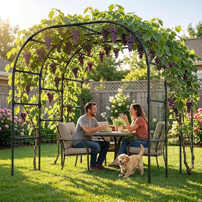 SUNYRISY Garden Arch Trellis for Climbing Plants Outdoor 88 x 88 x 88 Metal Core Tall Archway Tunnel Plant Support for Cucumber Tomato Vine Flowers Vegetables Climbing Plants