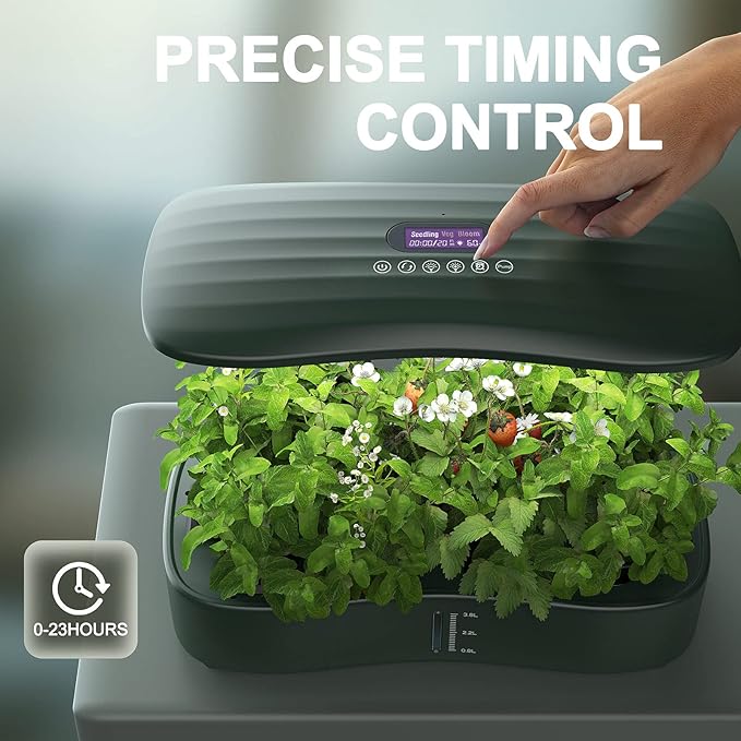 Hydroponic Growing System with Touchscreen LCD Display 12-Section Indoor Herb Gardening Kit with Full Spectrum Plant Grow Lights Flexible Timer Pump and Adjustable Shade