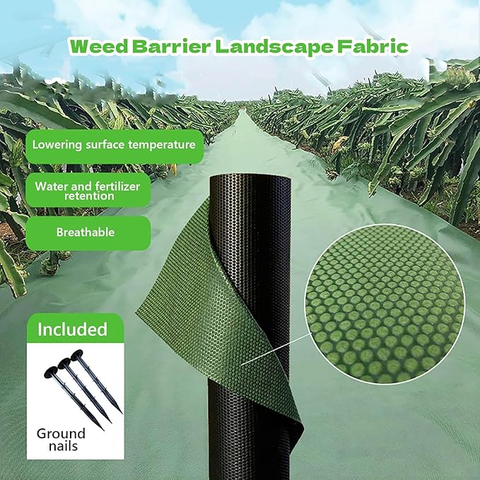 Durable Weed Barrier Landscape Fabric Permeable Ground Cover Gardening Weed Control Cloth for Construction Projects Greenhouse Easy to Install(0.8mx100m)