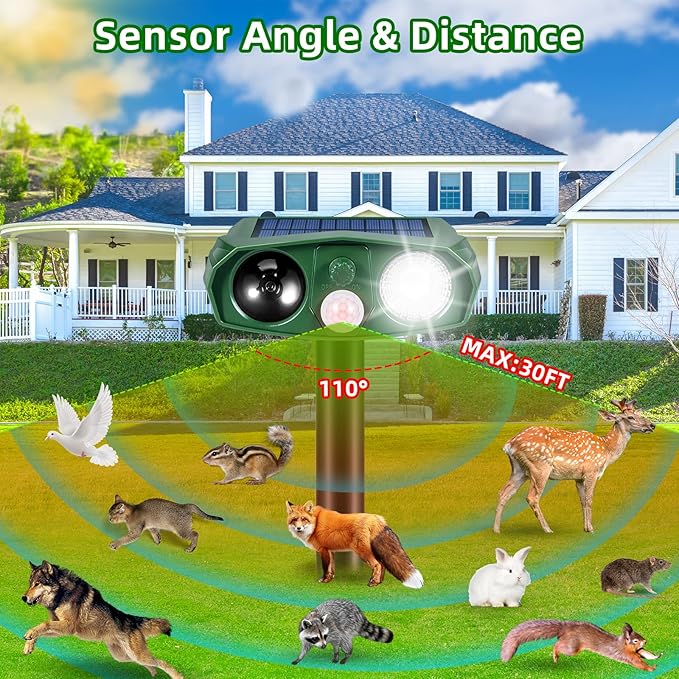 4Pack Solar Ultrasonic Cat Repellent Outdoor Animal Repellent with Flash Light&ampUSB Charge Waterproof Animal Deterrent Devices Deer Repellent Devices for Rabbit Squirrel Skunk Repellent for Yard