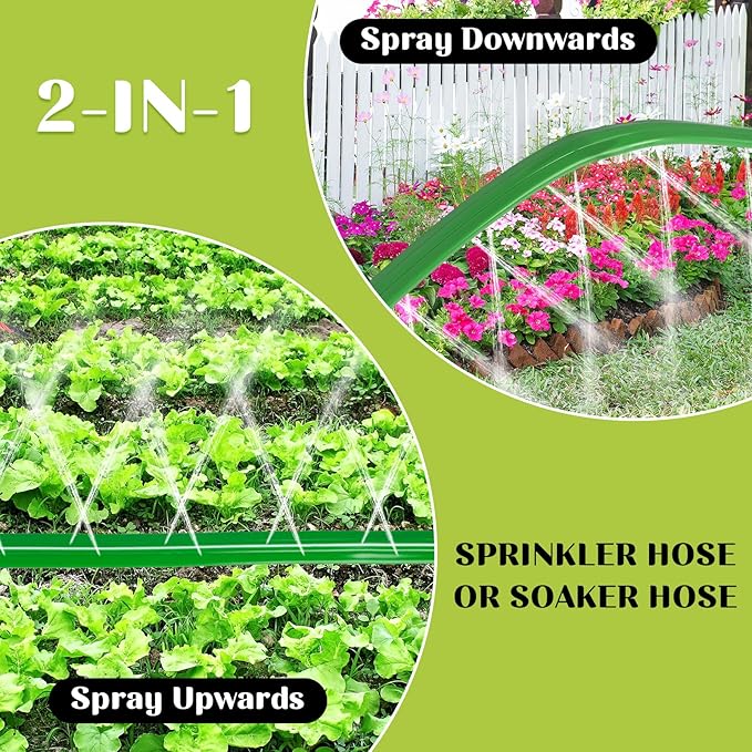 prinkler Soaker Hose for Yard 50 FT with Holes Flat Garden Soaker Hose with Staples Heavy Duty No-Kink Drip Hose Sprinkler Watering Drip Irrigation Hoses for Lawn Vegetable Garden Watering System