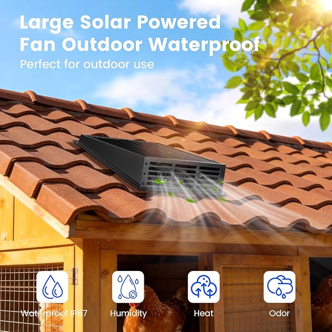 25W Solar Fan for Chicken Coop 430CFM Solar Exhaust Fan with IP67 Waterproof Solar Panel-No Wiring Required Easy Install Greenhouse Fan for Shed AtticBarn Dog House