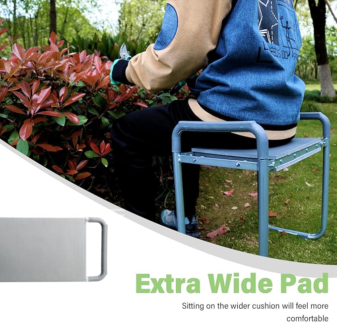 BESTHLS Garden Kneeler and Seat - Heavy Duty Folding Stool with Thick Pad Tool Pouches &amp Bag 330 lbs Capacity - Knee &amp Back Support Perfect for Seniors Women Men