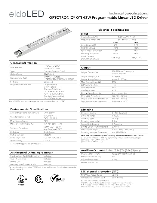 eldoLED | 2743X6 OPTOTRONIC OTi 48W Programmable Linear LED Driver | Replacement for 57455 Osram | Oti48/120-277/2A0/DIM-1L AUX G2