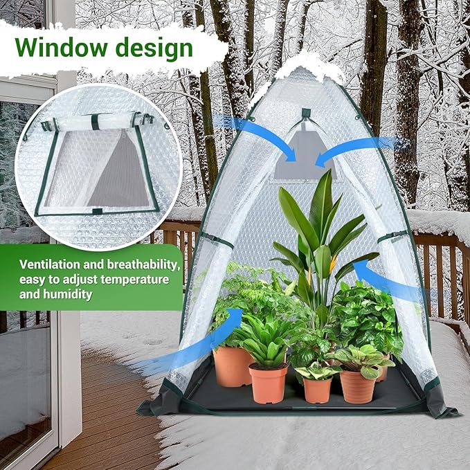 Green House for Outside Heavy Duty Ohuhu Portable Walk-in Winter Greenhouse with Thick PE Bubble Cover - Small Greenhouses Outdoor for Plants Winter Protection