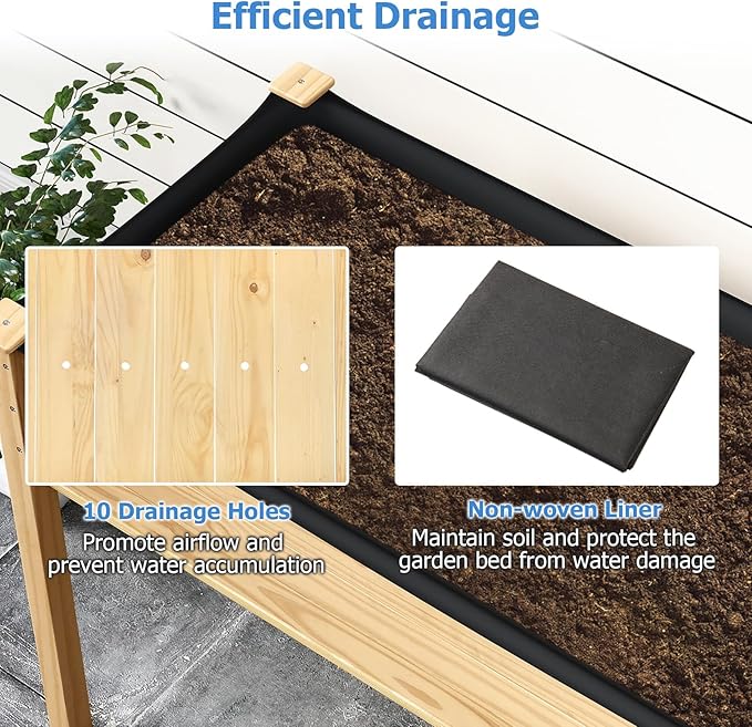 COSTWAY Raised Garden Bed Elevated Wood Planter Box Stand with Legs for Vegetables Flowers &amp Herbs Standing Growing Bed for Backyard Patio Balcony 47 x 22.5 x 30 Natural