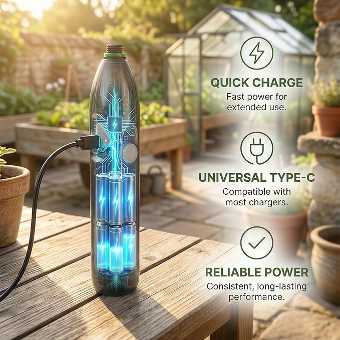 Rechargeable Cordless High Reach Plant Waterer - with Telescopic Wand Plant (25.6–33.4 in) Watering Can Hanging Plants Baskets 2 Adjustable Nozzles and 8.6ft Water Hose for Yard Lawn Weeds Plants
