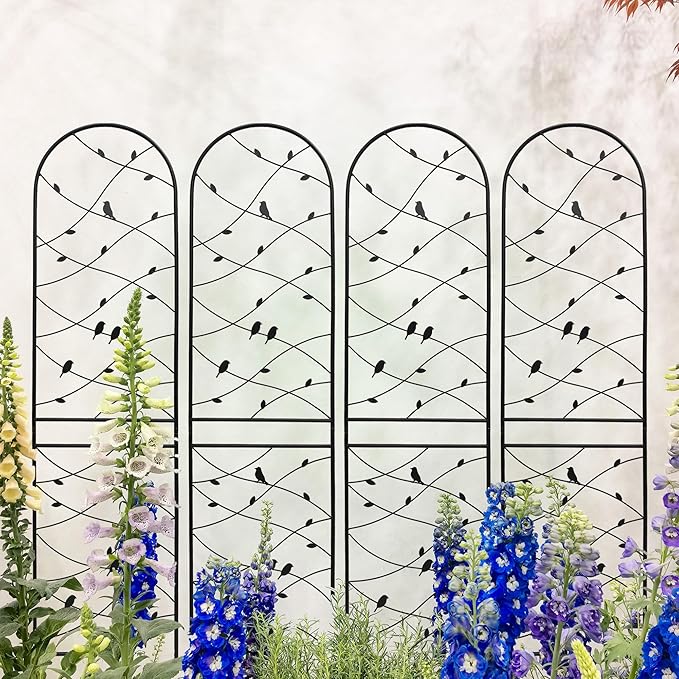 4 Pack Metal GTr86.7 x 19.7 Rustproof for Climbing Plants Outdoor Flower Support Bird Deco Black