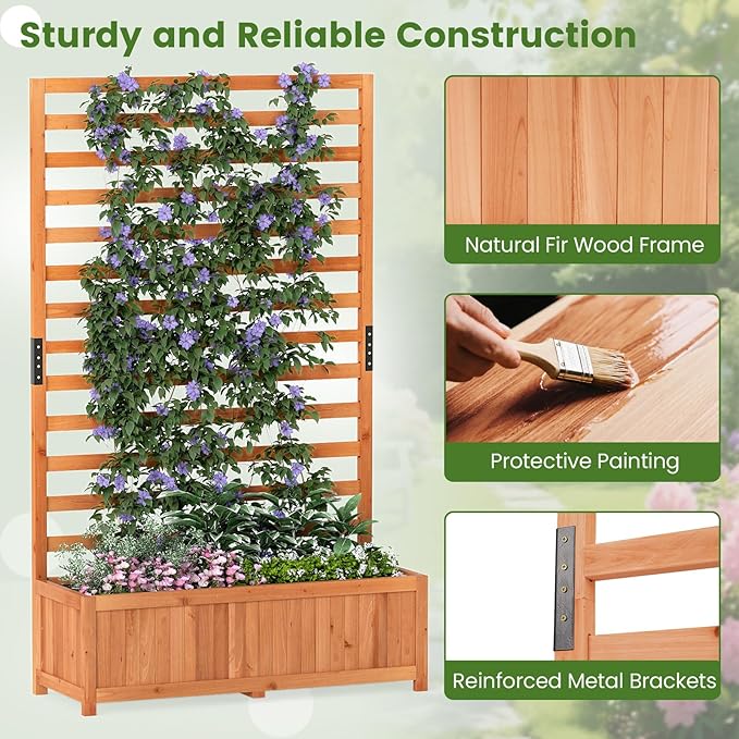 Raised Garden Bed Fir Wood Elevated Planter with Climbing Trellis &amp Fitted Liner All-in-One Planter for Patio Balcony Rooftop Sunroom Outdoor Urban Gardeners &amp Plant Lovers Orange ﻿ (1)