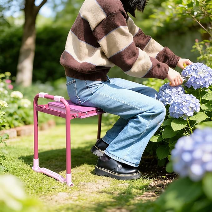 Folding Garden Stool and Kneeler Heavy Duty Garden Kneeler and Seat Kneeling Device for Gardening Gardeners and Seniors (Purple)