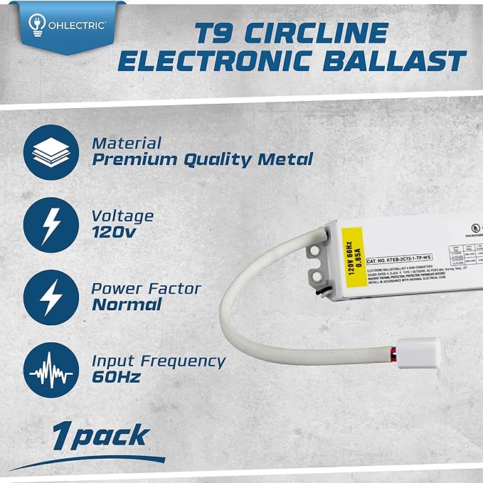 OHLECTRIC Replacement for Keystone KTEB-2C72-1-TP-WS 2 Lamp Circline Electronic Fluorescent Ballast with Normal Light Output 120V Input with Rapid Start Operation 0.80 Ballast Factor UL-Approved