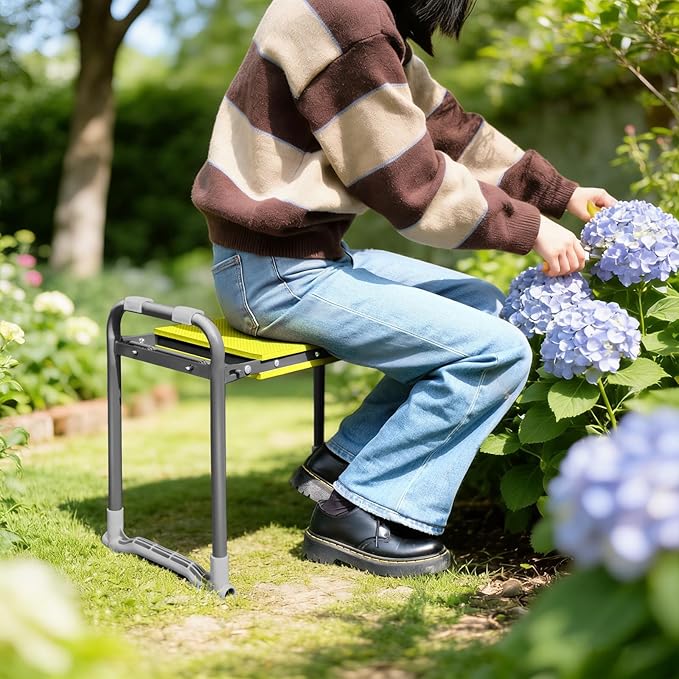 Folding Garden Stool and Kneeler Heavy Duty Garden Kneeler and Seat Kneeling Device for Gardening Gardeners and Seniors (Grey)