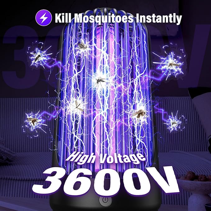 Bug Zapper for Indoor Outdoor Mosquito Trap Cordless Rechargeable Mosquito Trap with 4000mAh Battery Electric Pest Control Insect Fly Zapper Ideal for Home Patio Camping and Backyard
