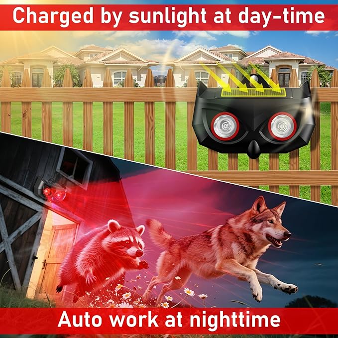 2025 Solar Nocturnal Animal Repeller4 Pack Racoon Repellent OutdoorWaterproof Deer Repellent DeviceWall-Mounted Red Flashing Light Skunk Fox Coyote Deterrent for Chicken Coop Garden Yard