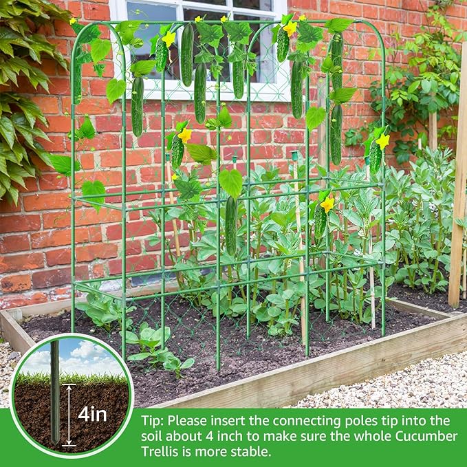 65×48 Upgrade Heightened Cucumber Trellis for Raised Bed U-Shape Garden Trellis for Climbing Plants Outdoor Metal Arch Trellis for Fruit Vegetable Flower