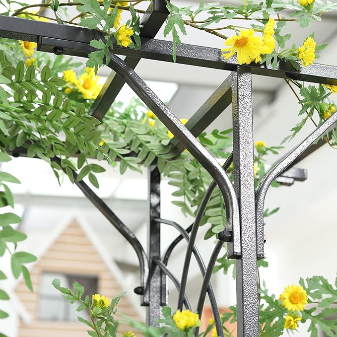 82'' Decorative Metal Garden Trellis Arch with Durable Steel Tubing &amp Elegant Scrollwork Perfect for Weddings Outdoor Events Garden Decor