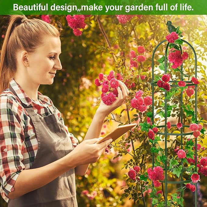 Sadnyy 4 Pack 6 ft Garden Obelisk Trellis for Climbing Plants Outdoor Rustproof Rose Pots Tall Garden Trellis for Outdoor Indoor Vines Flower Plants Support(Green)