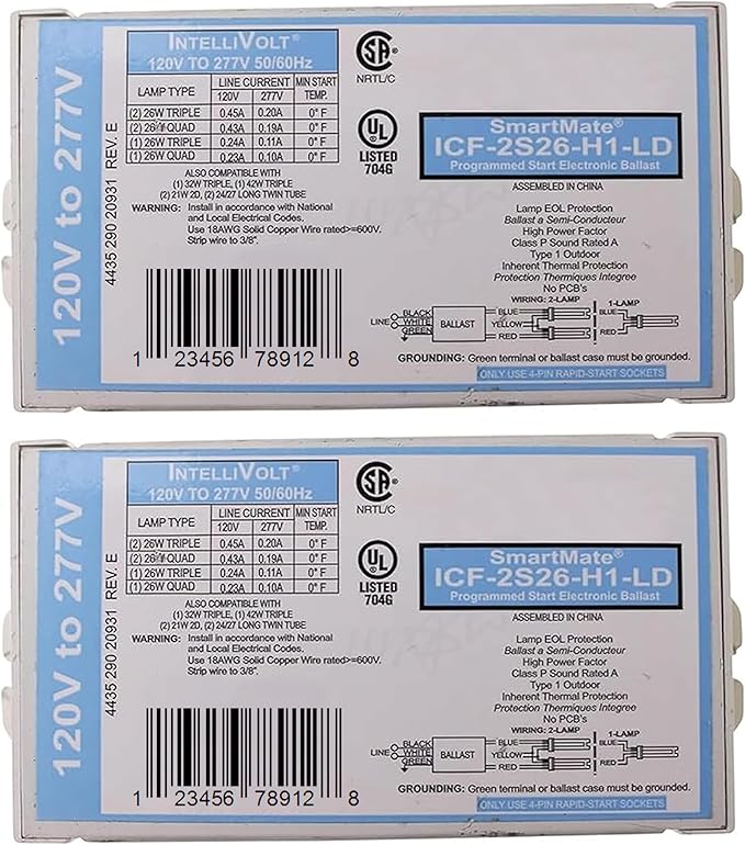 OHLECTRIC Replacement for ICF-2S26-H1-LD Compact Fluorescent Ballast (2 Pack) | Programmed Start Electronic Ballast 120/277 Volt