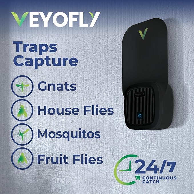 VEYOFLY Fly Trap Indoor Fruit Fly Traps for Indoors (2 Device + 6 Refills) Gnat Traps for House Indoor Fly Catcher Indoor Plug in Light Flying Insect Trap Bug Light Killer Fly Trap