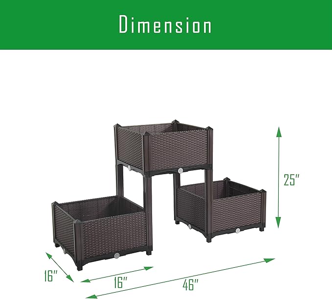 D'vine Dev Planter Raised Beds - Elevated Planter Garden Box with Drainage Plug Raised Garden Beds for Vegetable/Flower/Herb Outdoor Standing Planter Beds Gardening Kit RGB-3