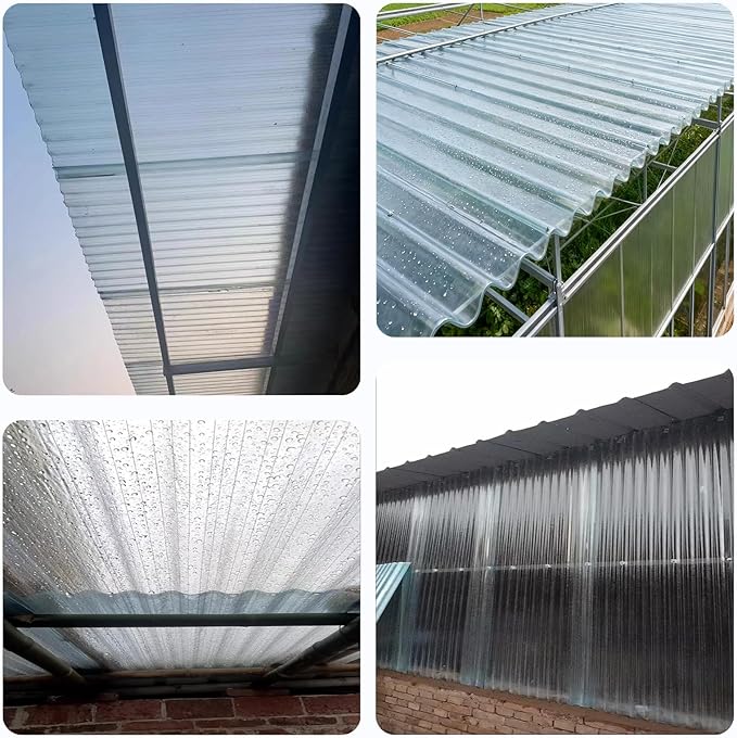 4 PCS Clear Polycarbonate Roofing Sheet Splicable Corrugated Greenhouse Panels Plastic UV Resistant Roofing Canopy Cover Easy Cut Covering Panel (Clear 4PCS 2.95x3.92ft)