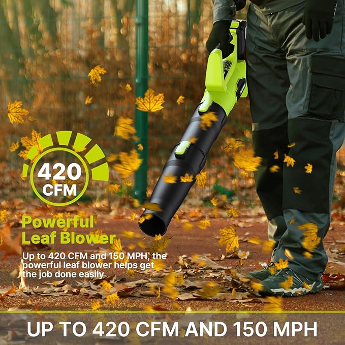 Leaf Blower 21V Cordless Electric Blower with 2 2.0Ah Batteries and 1 Hour Fast Charger Lightweight Leaf Blower for Patio Cleaning Lawn Care Blowing Fallen Leaves and Dust etc.
