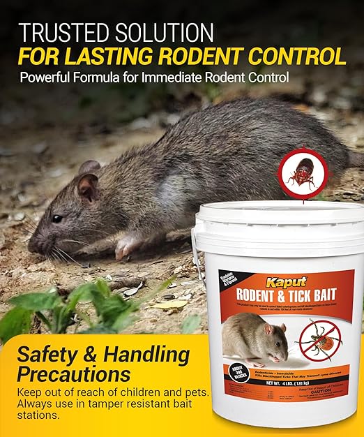Kaput Rodent &amp Tick Bait Blocks 4Lb - Powerful Warfarin &amp Fipronil Rat Bait Blocks for Rat Control and Their Blacklegged Ticks - Epa Approved Rodent Killer for Long-Lasting Protection