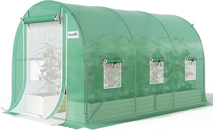 Quictent 10x7x7 FT Essential Greenhouse for Outdoors Portable Walk-in Tunnel Hoop House with 6 Screen Windows &amp Zipper Door Heavy Duty Frame for Garden Plant Vegetable Green