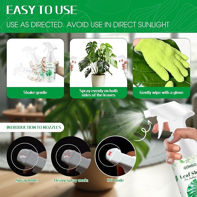 Leaf Shine Spray - Ready-to-Use Gloss &amp Polish for Indoor Plants Instant Glow Leaf Cleaner for Indoor Plants Ideal for Fiddle Leaf Fig Ficus Audrey Monstera and More - 16.91 OZ