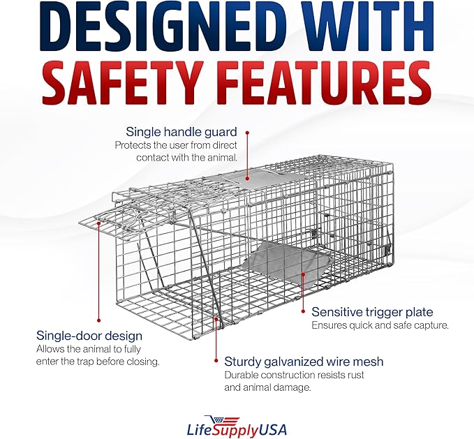 32 Humane Live Animal Trap Collapsible Heavy Duty Cage for Raccoon Possum Cat Trap for Stray Cats Armadillo Groundhog Skunk Squirrel &amp Rabbit Professional Catch &amp Release by LifeSupplyU