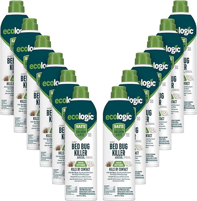 Ecologic Bed Bug Killer Aerosol 14 Ounces Aerosol Formula Made With Lemongrass Oil And Cornmint Oil For Use On Seams Edges And Tufts Of Mattresses Bed Frames Suitcases And More 12 Pack