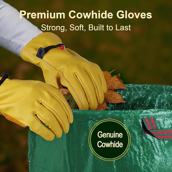 72 Gallon Reusable Yard Waste Bags (3 Pack) Heavy Duty Stand-Up Leaf &amp Lawn Bags 150 GSM Woven PP (PE Coated) Double-Layer Bottom Top &amp Bottom Reinforced Handles Cowhide Gloves Included
