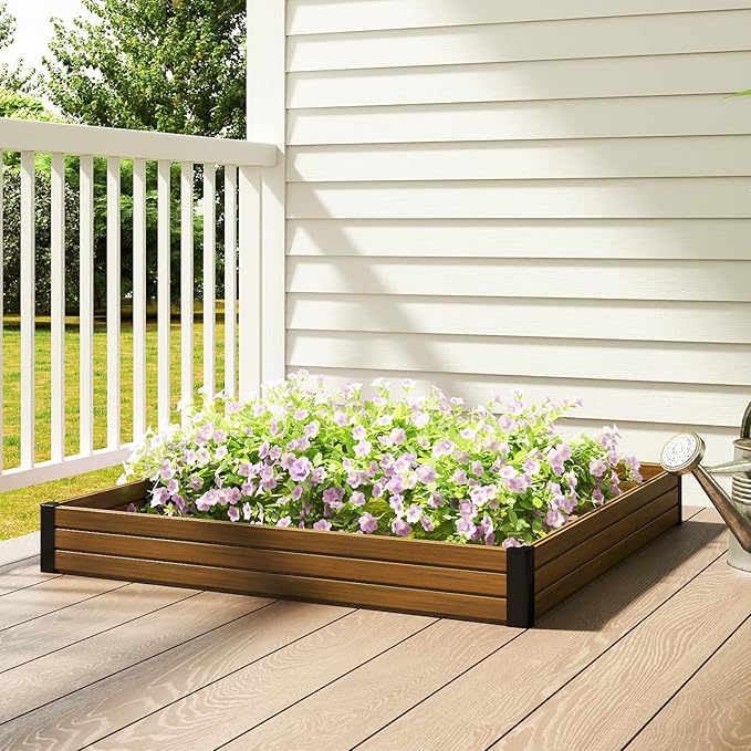 Composite Garden Planter Box with Open Base - Outdoor Raised Bed for Vegetables Flowers and Herbs Durable Eco Friendly Easy to Assemble Low Maintenance