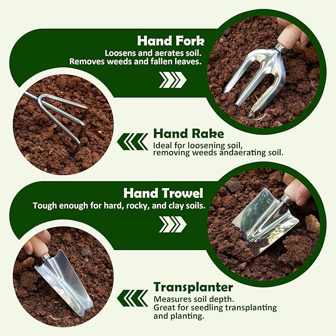 BlingKingdom 9-Piece Garden Tools Set Stainless Steel Gardening Hand Tool Kit with Tote Bag Easy Storage Perfect Gardening Gifts for Beginners Women and Men