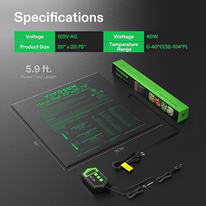VIVOSUN 20 x 20.75 Seedling Heat Mat and Digital Thermostat Combo Set UL &amp MET-Certified Warm Hydroponic Heating Pad for Germination Indoor Gardening Greenhouse