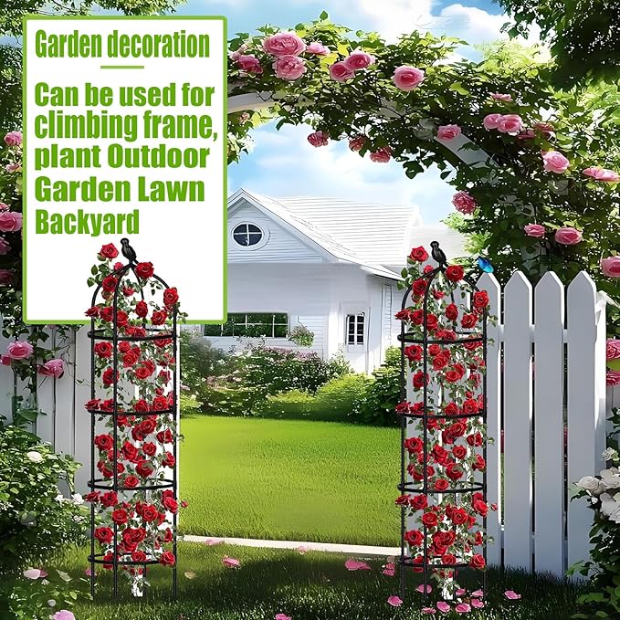 2 Pack Garden Trellis For Climbing Plants Trellis For Potted Plants Tomato Cage Pots Rustproof Metal Plant Flower Trellises Clematis Vine Jasmine Support Outdoor Indoor(White28*180cm/11*70.8)