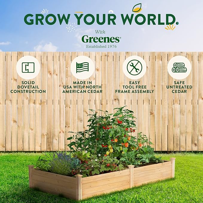 Greenes Fence Classic Cedar Raised Garden Bed 4' x 8' x 14 (1/2 Thick) - Made in USA with North American Cedar