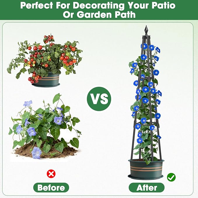 Obelisk Trellis for Climbing Plants 4 FT Garden Trellises with 16mm Thickened Plastic-Coated Metal Pipes Trellis for Climbing Potted Plant Vine Flower Rose Vegetable Tomato Cucumber Outdoor Indoor