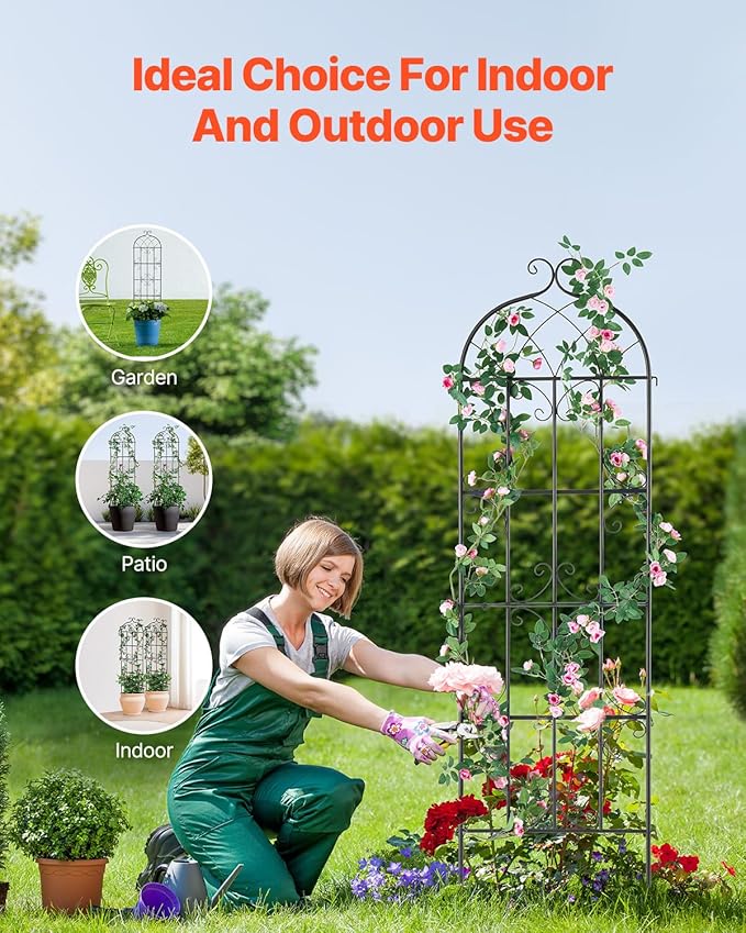VEVOR 71 x 20 in 2 Packs Rustproof Metal Garden Flower Trellis Outdoor Climbing Rose &amp Cucumber Support Decorative Clematis Trellis for Courtyards &amp Lawns